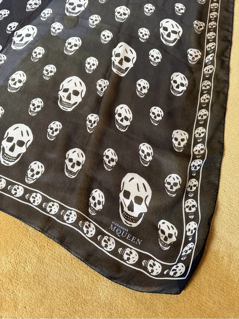 Alexander McQueen Black and White Skull Silk Scarf